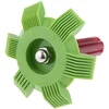Plastic fin straightener comb with a green six-sided head and a red handle