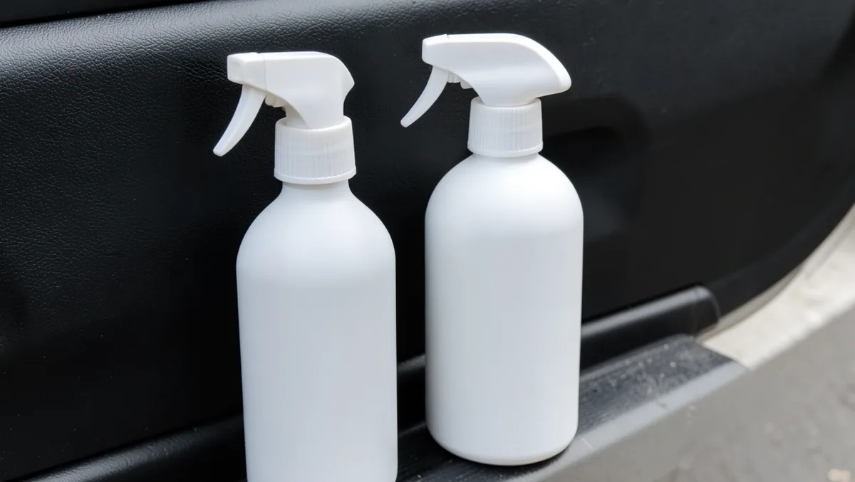 Spray bottles of rubber protectant next to a car door seal