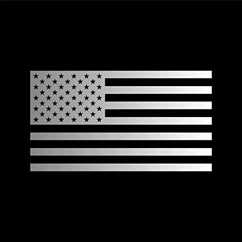 American US Flag [Pick Color/Size] Vinyl Decal Sticker for Laptop/Car/Truck/Window/Bumper (5in x 2.8in, Gloss Metallic Silver)