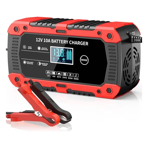 Battery Charger 10-Amp 12V Fully-Automatic Smart Car Battery Charger, Battery Maintainer Trickle Charger, Compatible wit