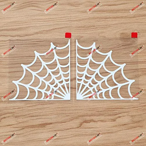 Corner Spider Web Cobweb Decal Vinyl Sticker - Mirror Images Reversed - Pair White 4 Inches Die Cut No Background for Car Boat Laptop Cup Phone