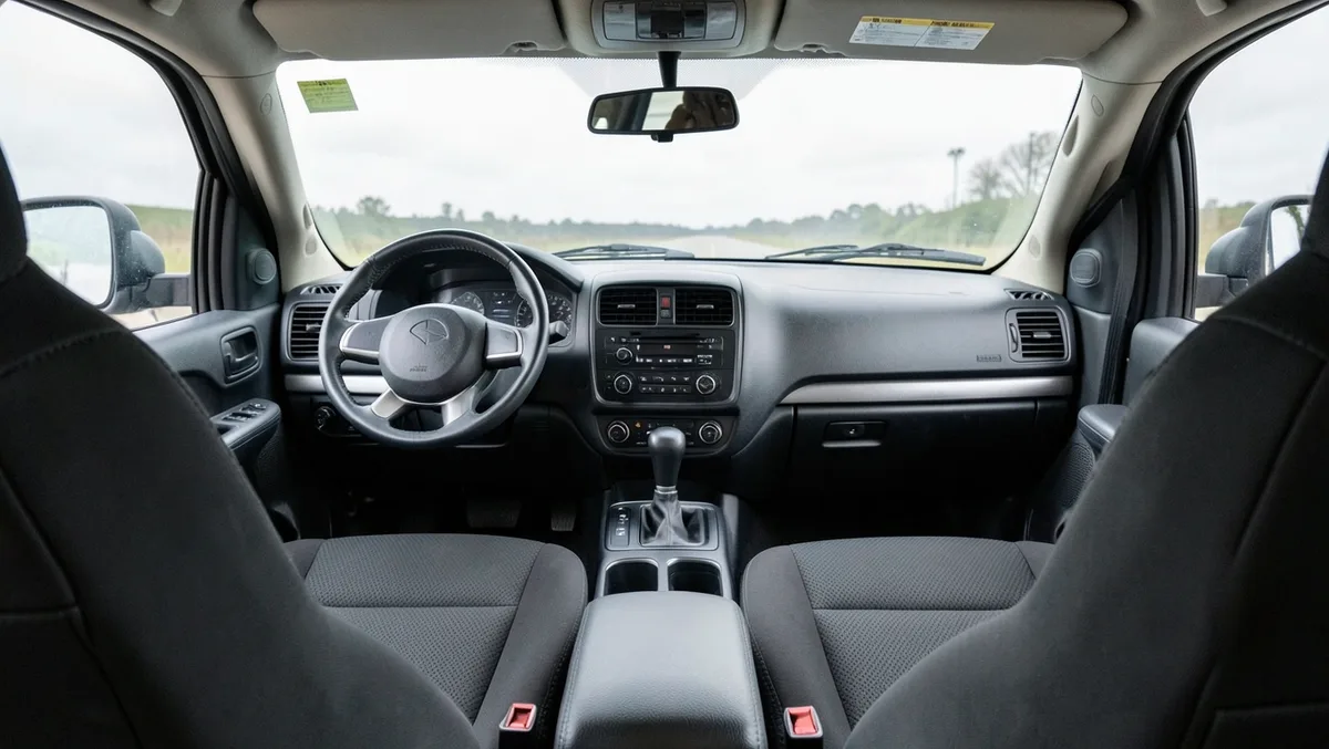 Toyota Tacoma front cab interior with seat covers fitted over both bucket seats