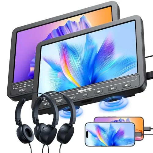 GOnavidio 10.1 inch dual-screen portable DVD player with included headphones