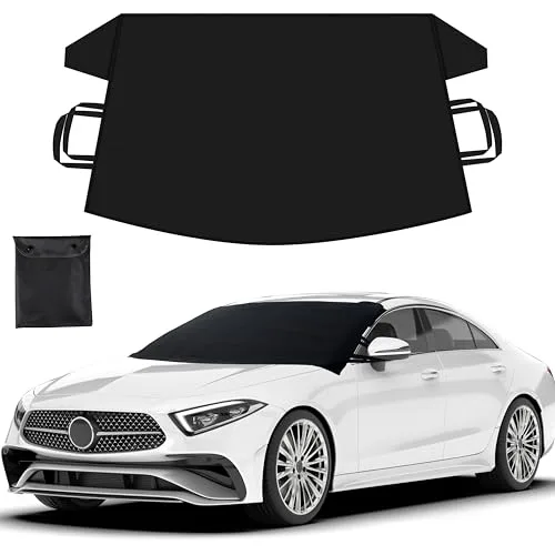 EcoNour Windshield Cover for Ice and Snow | Heavy Duty 600D Oxford Fabric | Windshield Protector for Cars, SUVs, Trucks | Secure Fit Waterproof Frost Cover | Winter Car Accessories | Medium (69