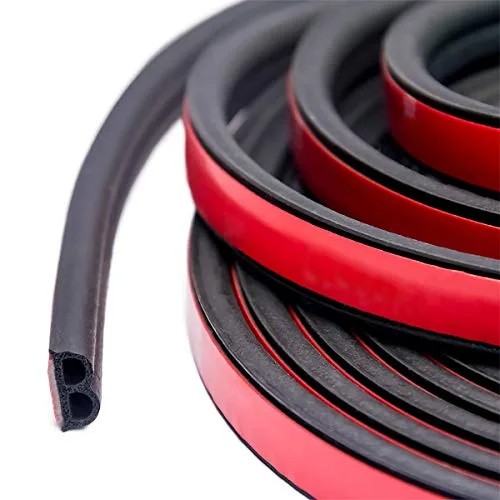33Ft Universal Self Adhesive Weather Seal Strip for car doors and windows, coiled black rubber with red adhesive backing