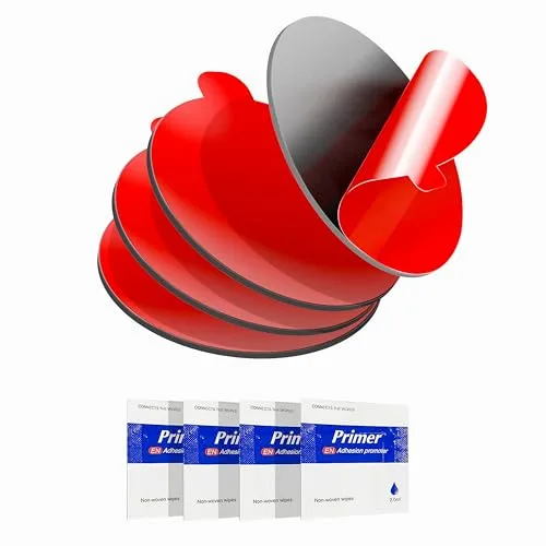 Tapsi 2.2 inch round double-sided adhesive foam pads for dash cam and GPS mounts, 4 pack, with adhesion promoter wipes