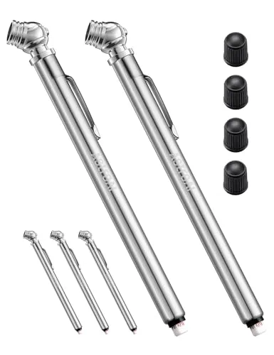 AstroAI pencil tire pressure gauge 2-pack with stainless steel body and valve caps