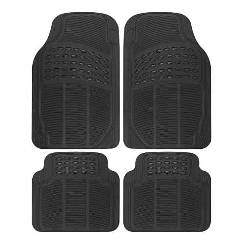 BDK 4-piece black rubber all-weather car floor mats with capture ridges