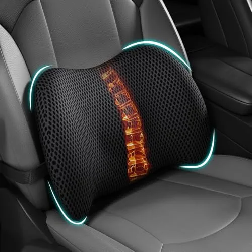BYMECOST memory foam lumbar support pillow strapped to a car driver seat back