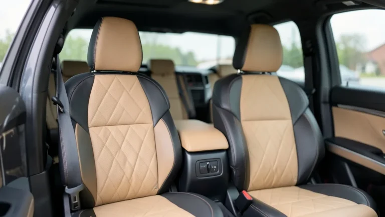Cadillac Escalade front captain chairs fitted with quilted leather seat covers