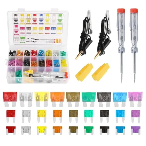 Car fuse assortment kit with fuse puller and circuit tester