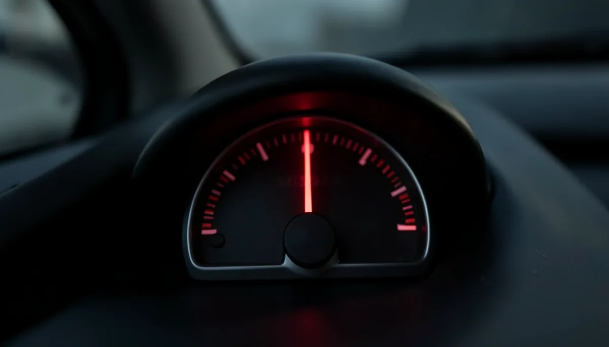 Car temperature gauge needle pointing into the red warning zone
