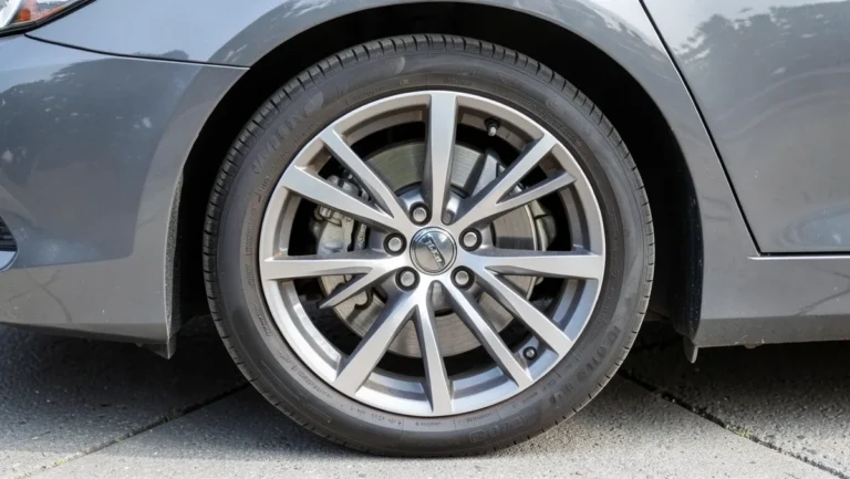 Close-up of a car alloy wheel and tire, part of a standard four-wheel layout