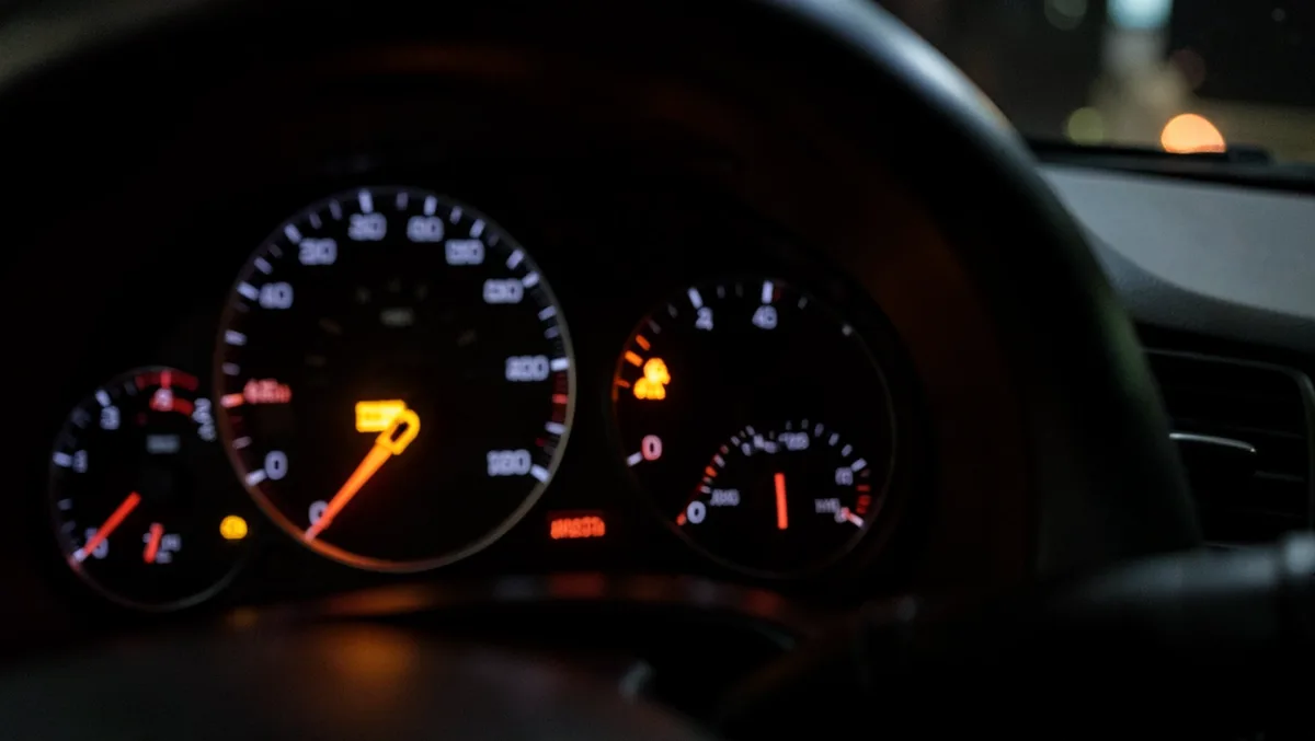 Illuminated key-shaped warning symbol glowing on a car dashboard instrument cluster