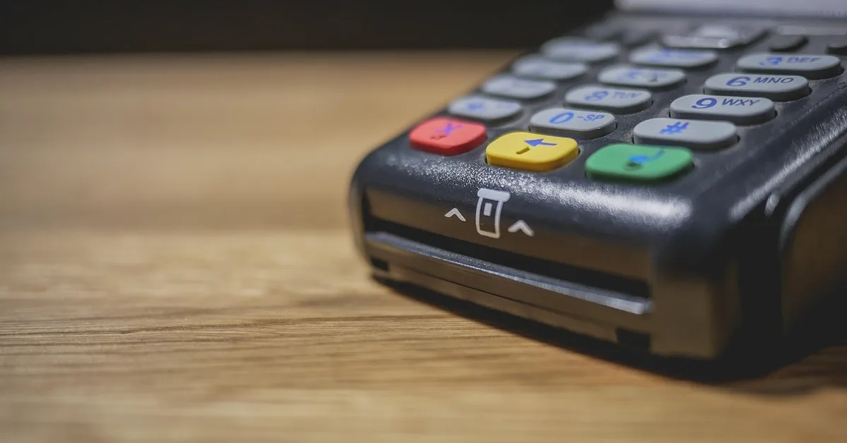 Card payment terminal on a counter