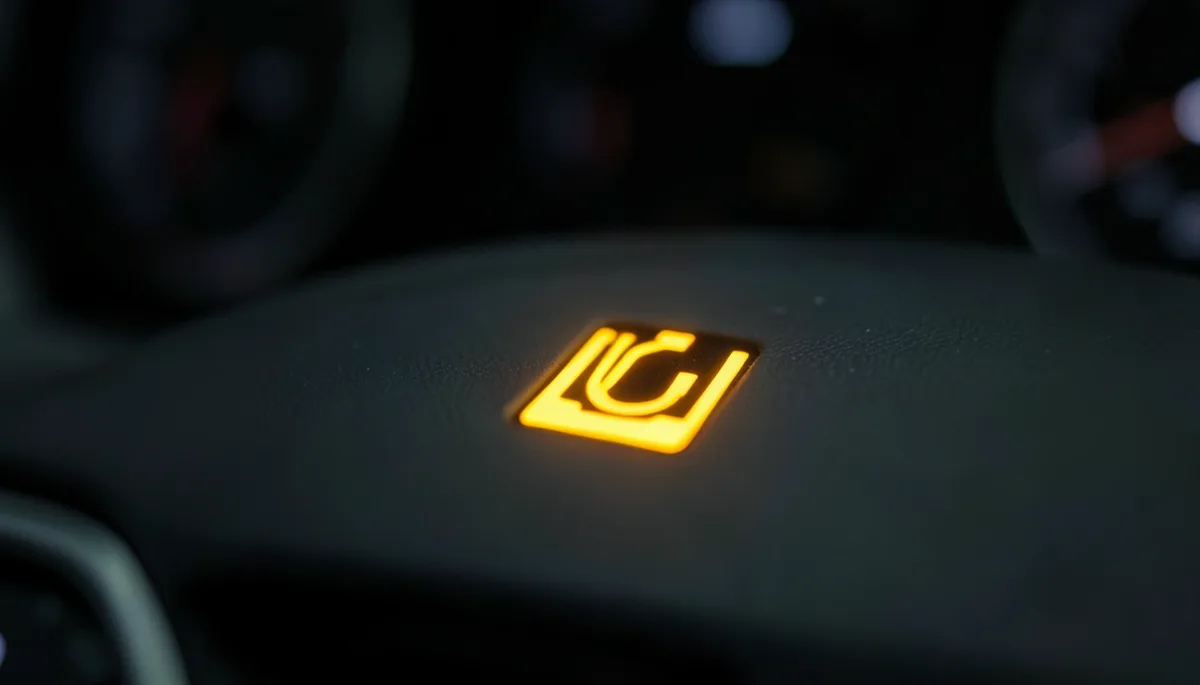 Amber check engine warning light illuminated on a car dashboard