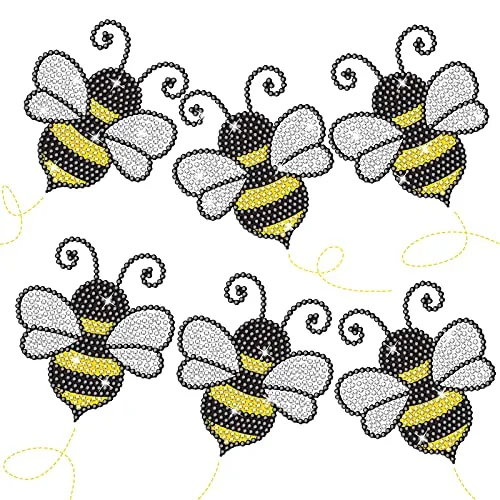 Chrisfall 6 piece bee crystal rhinestone car stickers in black, yellow, and silver on a white background