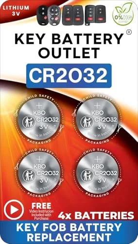 4-pack of CR2032 3V lithium coin-cell batteries for car key fobs