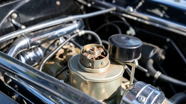 Classic car distributor with the cap removed showing a mechanical breaker-point ignition ready for an electronic conversion