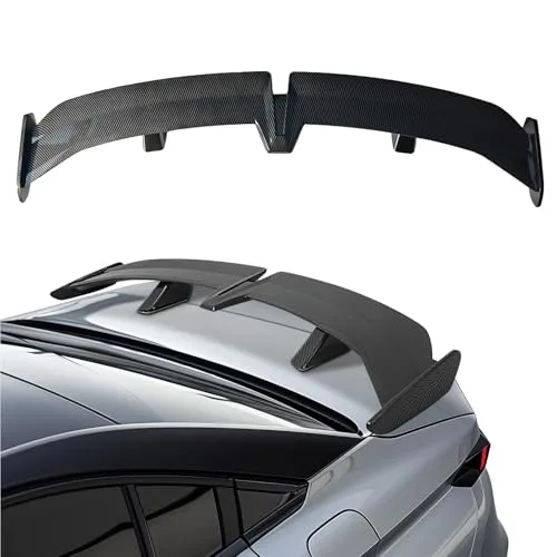 Eruovque 54 inch universal rear trunk spoiler in carbon fiber style, shown installed on a sedan trunk