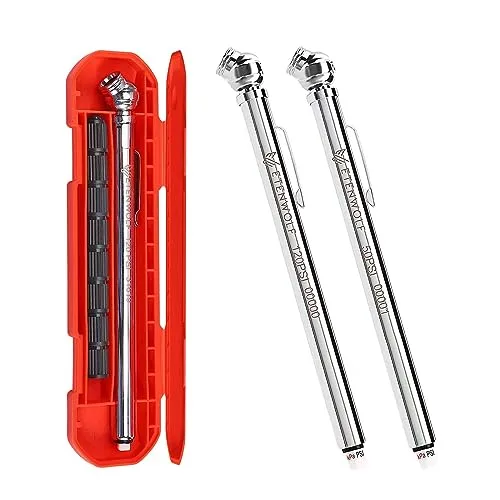 ETENWOLF pencil tire pressure gauge 2-pack with carrying case and tire valve caps