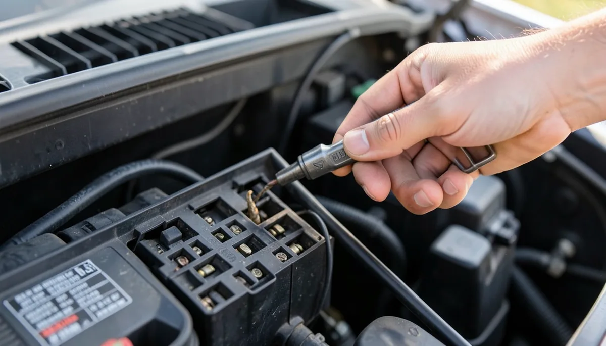 hand using a fuse puller to remove a fuse from a car fuse box