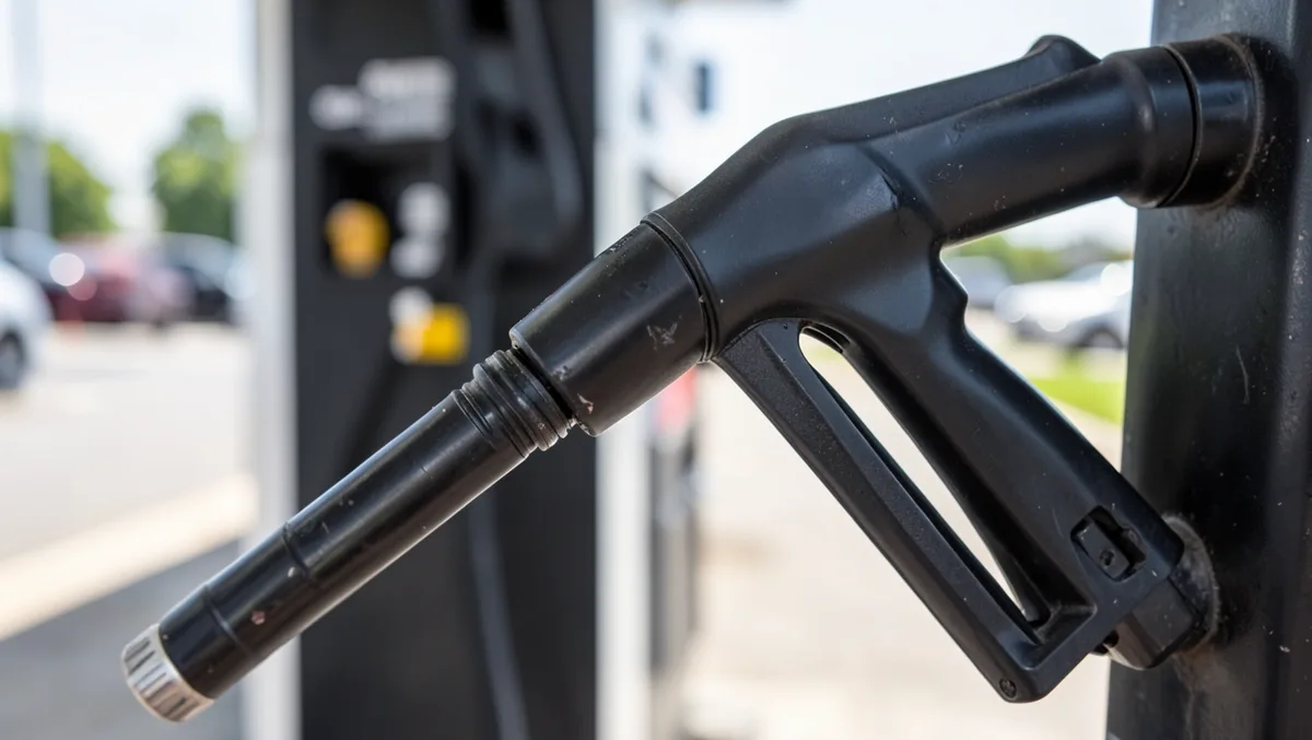 Close-up of a gas station fuel pump nozzle used to fill a car with premium octane gasoline
