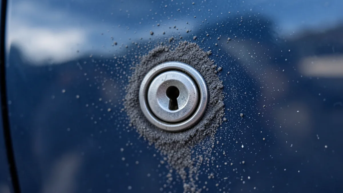 Fine graphite lubricant powder applied around a car door lock keyhole