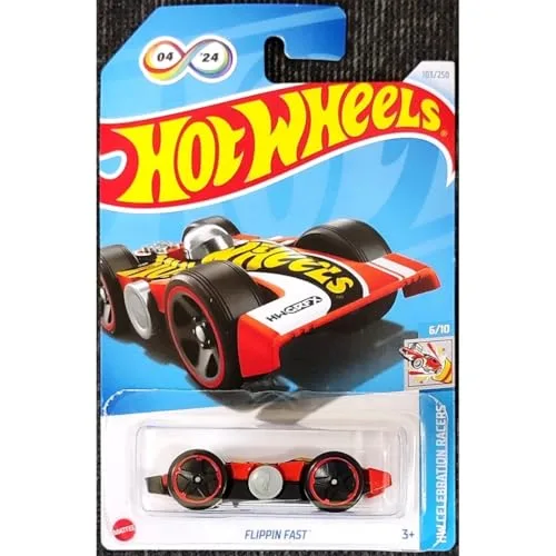 Hot Wheels Flippin Fast 103/250 Celebration Racers die-cast car package, black and orange colorway, New for 2024