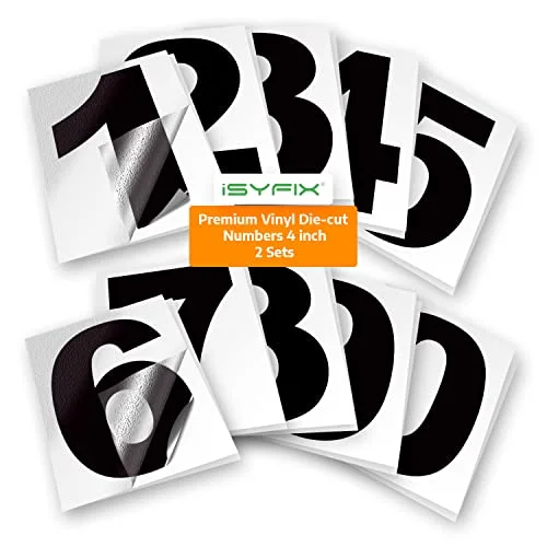 iSYFIX black self-adhesive vinyl number decals, 4-inch die-cut numbers