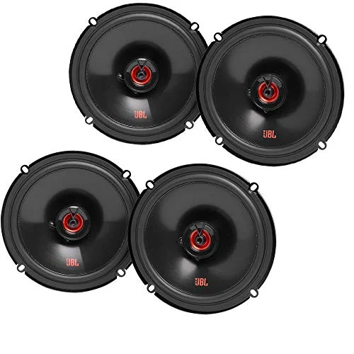 Four JBL CLUB-620FAM 6.5-inch coaxial car speakers from a two-pair bundle, shown without grilles