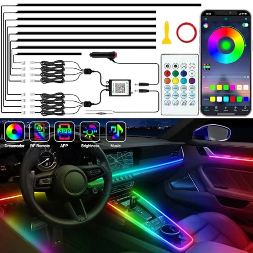 Jushope 8-in-1 acrylic fiber-optic ambient LED lighting kit for car interior with app and RF remote control