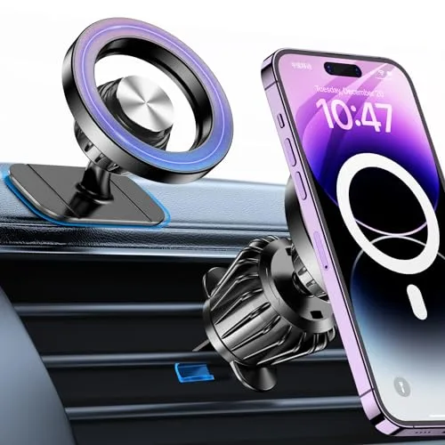 Kaistyle MagSafe magnetic car phone mount with black ring and adjustable arm