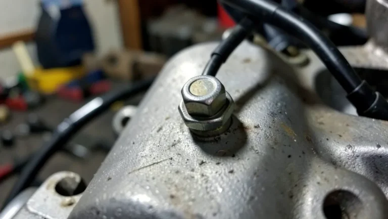 Small bolt-style knock sensor mounted on a car engine block with wire connector