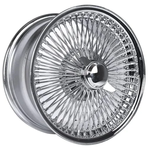 LA Wire Wheels | 17x8” | FWD 100-Spoke Straight Lace | Includes 4 Knock Offs, 4 Adapters and Tool | 17 Inch Rims | Chrome Finish