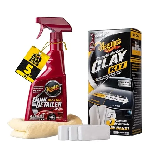 Meguiar's Smooth Surface Clay Kit with quik detailer spray, towel, and three clay bars
