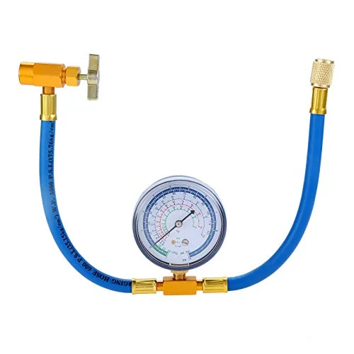 Aupoko AC refrigerant recharge hose with pressure gauge and can tap valve
