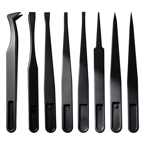 8-Piece Anti-Static Precision Plastic Tweezers Set - 4.5 Inch Curved & Straight Tip Tweezers for Electronics, Watch 