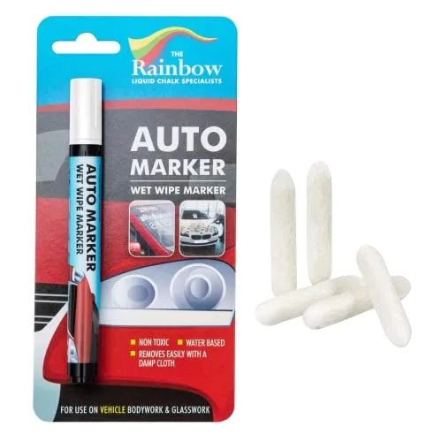 Auto Writer white window marker pen with five replacement tips and retail packaging