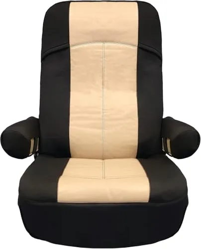 RV Designer GripFit+ black and tan motorhome captain chair seat cover