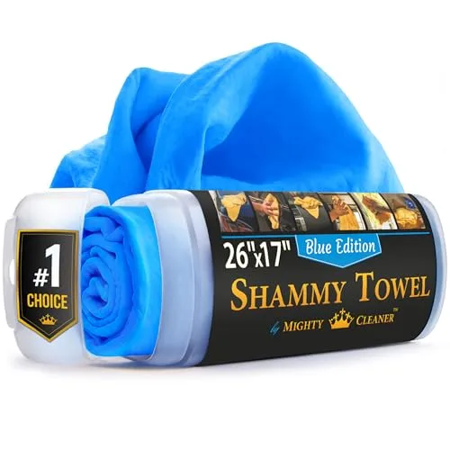 Mighty Cleaner Shammy Towel for car, single blue 26x17 inch chamois in its storage tube