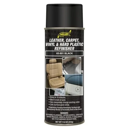 SM Arnold Refinishing Spray Paint in black, for leather, carpet, vinyl, and hard plastic, 11 oz