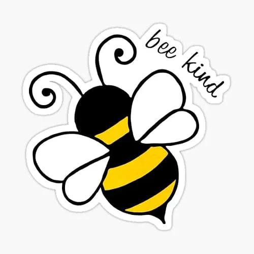 Sticky Dude Bee Kind vinyl sticker shaped like a bee with the words bee kind