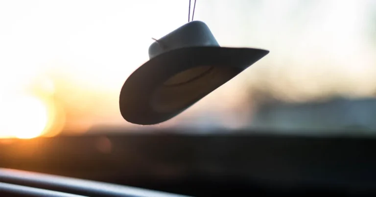 Sunlight streaming through a car windshield onto the dashboard at sunset