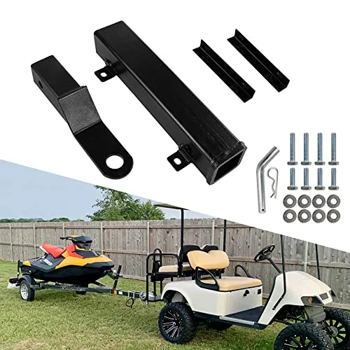 VIAGL golf cart trailer hitch with 2 inch receiver towing a personal watercraft trailer