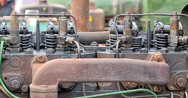 Valves, springs and rocker arms on top of an old engine cylinder head