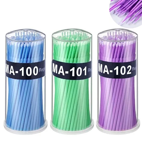 300-piece micro repair paint brush set in three sizes, blue green and purple