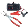 Automotive relay tester with red relay puller pliers and battery clips