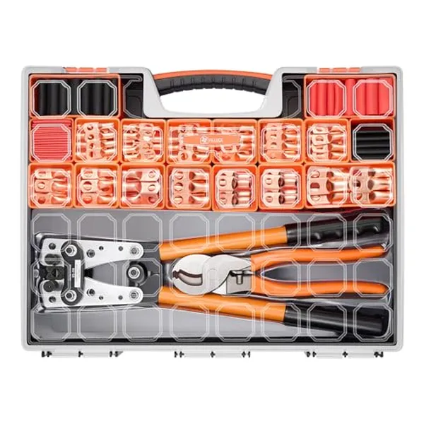 Assorted battery cable lug terminal kit with ring connectors and heat shrink tubing
