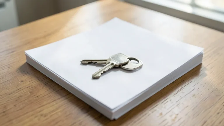 Car key resting on a stack of paperwork representing the documents needed to donate a car